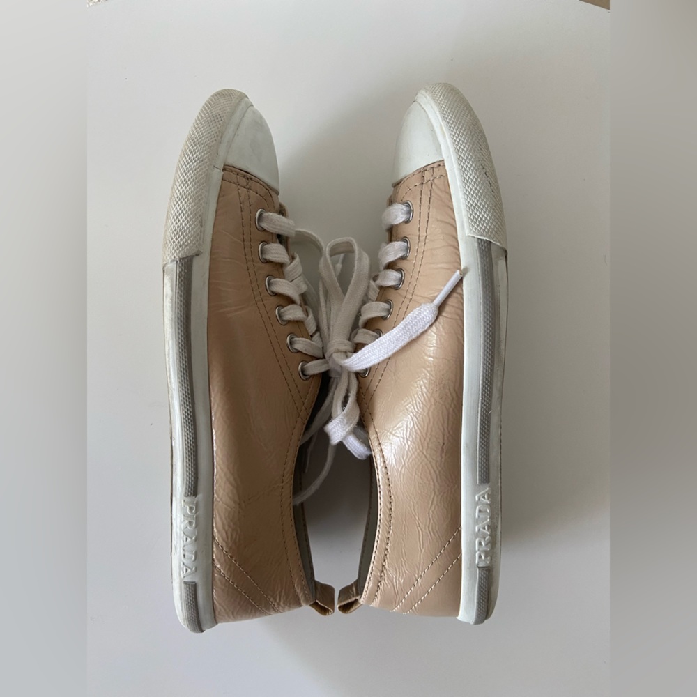 Prada Beige Nude Patent Leather Low top Sneakers - Picture 4 of 7